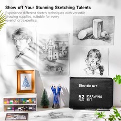 Shuttle Art 52 Pack Drawing Pencils Set, Professional Art Kit with Graphite C…