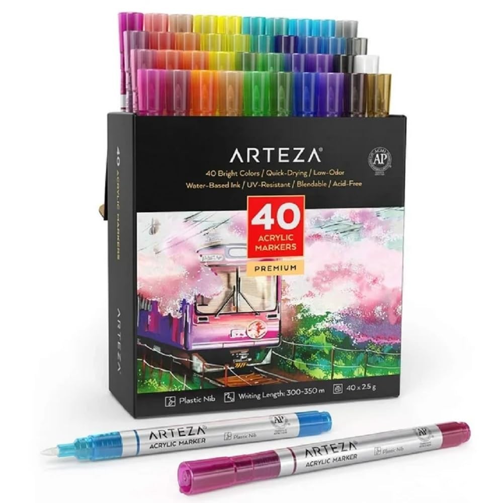 Arteza Acrylic Paint Markers, Set of 40 Acrylic Paint Pens in Assorted Colors…