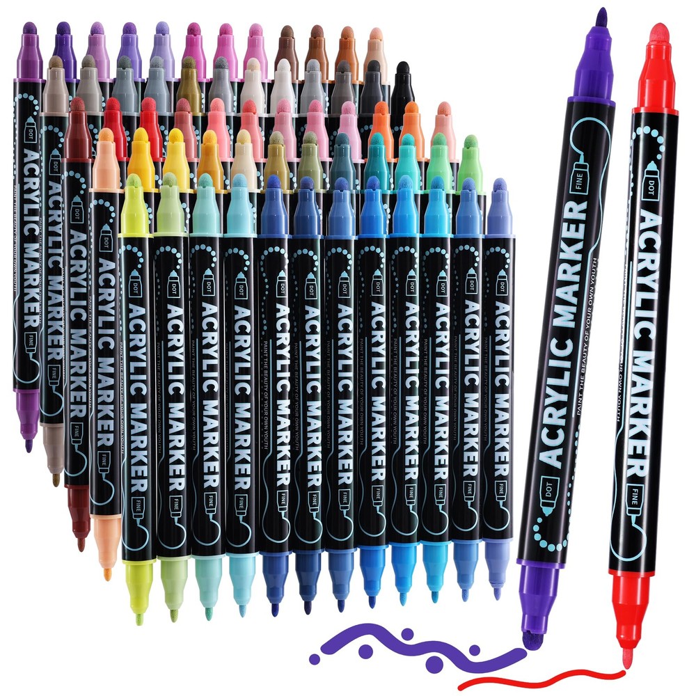 60 Colors Waterproof Dual Tip Acrylic Paint Markers Dot & Fine Tip Premium Co…