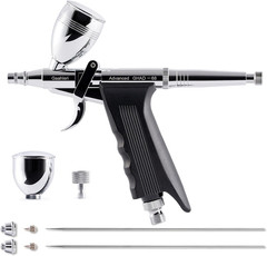 Airbrush Kit, Airbrush Gun Dual Action Gravity Feed Set, 0.38 & 0.5Mm Needles, 1