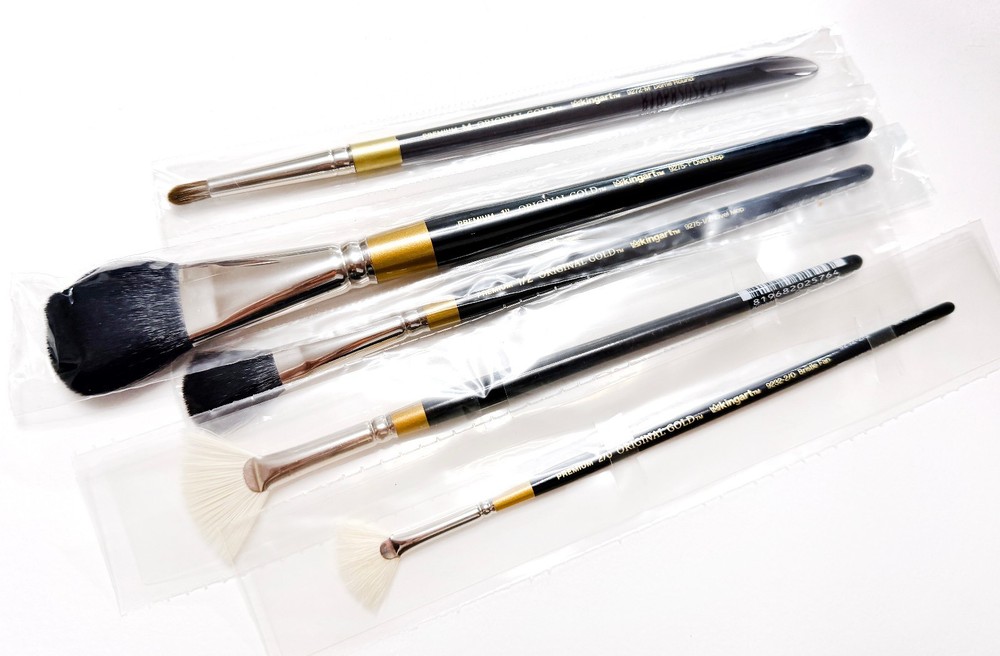 NEW Kingart 5 BRUSH Original LOT Loew-Cornell 4 & 00 FAN 1″ & 1/2″ OVAL MOP DOME