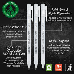 PANDAFLY White Gel Pens, 0.5Mm Extra Fine Point Opaque Archival Ink Pen for Jour