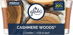 Glade 1-Wick Scented Candle Jar, Cashmere Woods, Air Freshener Woods