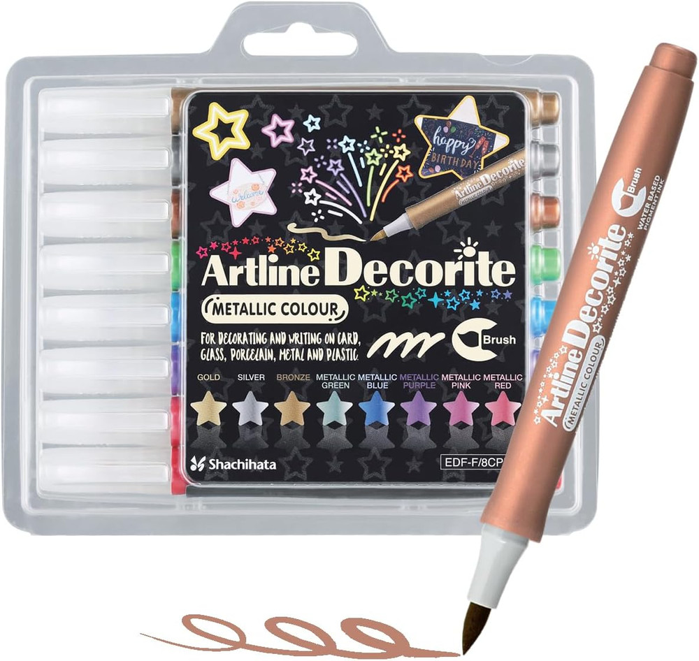Decorite Metallic Water Based Brush Marker, Pigment , Xylene-Free, Fast Drying,