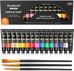 Acrylic Paint Set, 15 x 12ml Tubes Artist Quality Non Toxic Rich Pigments Col…