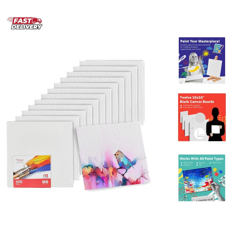 Canvases for Painting – Pack of 12, 10 x 10 Inch Blank White Canvas Boards – …