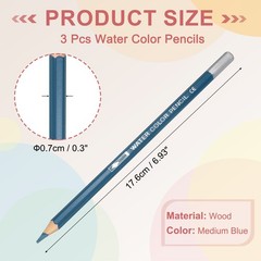 3Pcs Watercolor Pencils for Coloring Drawing Painting,Medium Blue