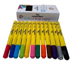 Fine Felt Tip Pens 12 Colours Colouring Pens Washable Ink Comfort 72 Pens