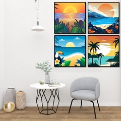 4 Pack Paint by Numbers for Adults and Kids Beginner，Landscape-Beach DIY Acry…
