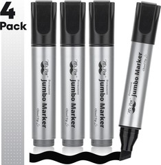 Mr. Pen Jumbo Permanent Markers 4 Pack, Black Chisel Tip for Wood/Glass