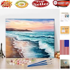 Colorful DIY Canvas Painting by Numbers – Beach Landscape for Adults, 16×20
