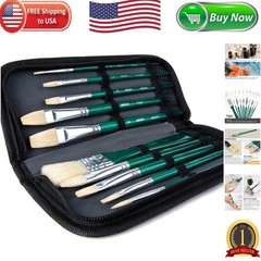 ARTIFY 10-Piece Hog Bristle Paint Brush Set with Carrying Case – Green