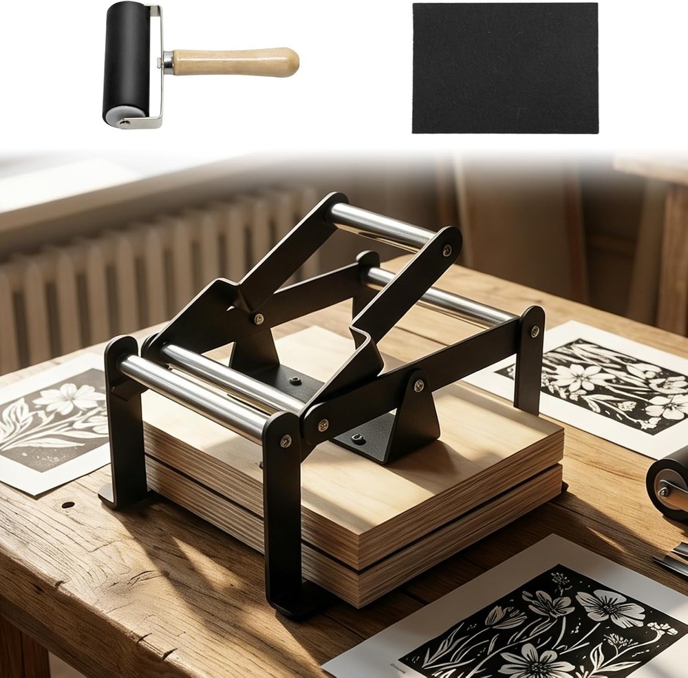 A4 Linocut Printing Hand Lever Press Machine, Linocut Press Machine with Rubber