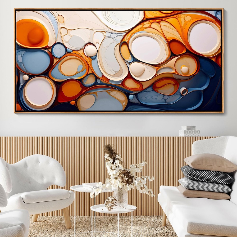 Large Abstract Wall Art: Framed Canvas for Living Room – Colorful Modern Aest…