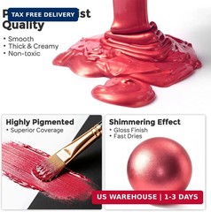 Nicpro Metallic Red Acrylic Paint, 8.45oz/250ml Large Metallic Paint, Non Toxic,