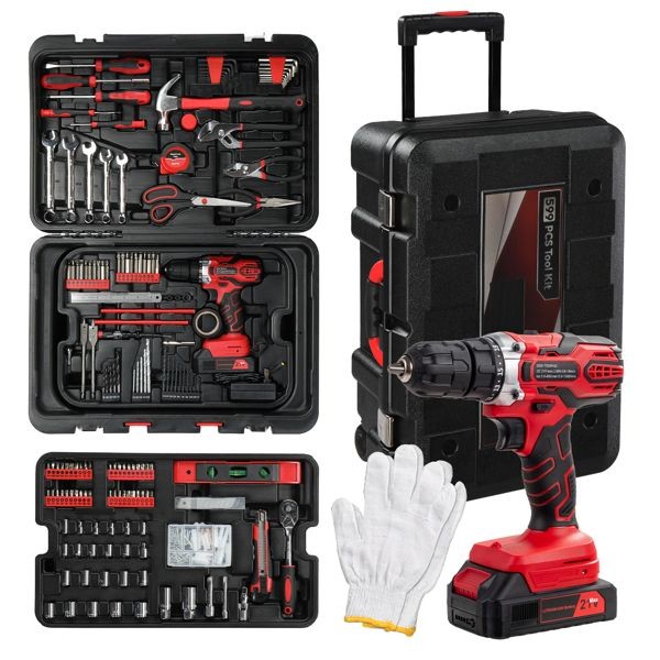 599 PCS Tool Set Kit with Rolling Tool Box and 21V Max Cordless Power Drill