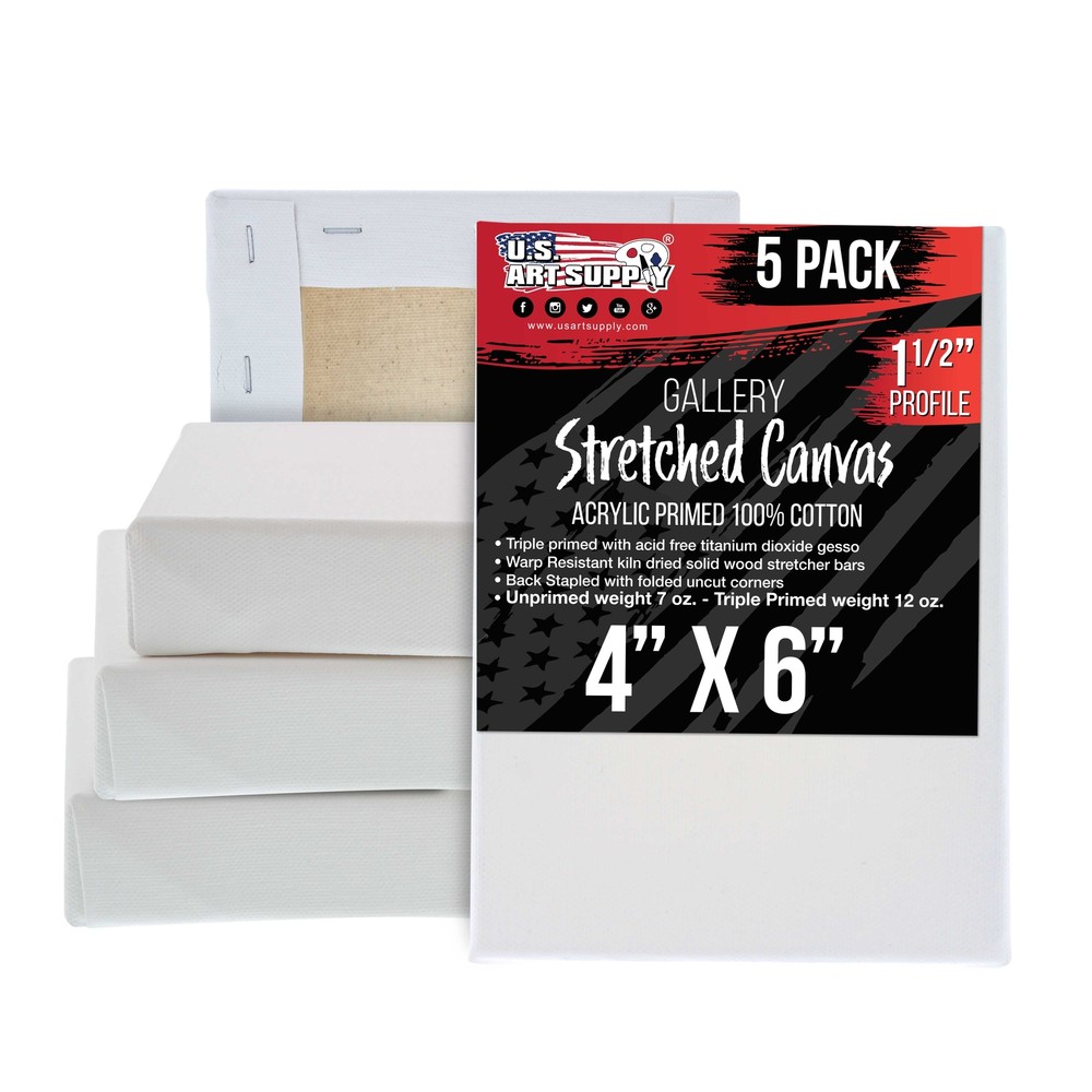4″ x 6″ Gallery Depth 1-1/2″ Profile Stretched Canvas 5-Pack – Gesso Primed
