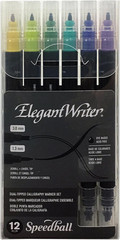 Calligraphy Marker Set 12 Dual Tipped Pens Chisel and Scroll Nib Assorted Colors