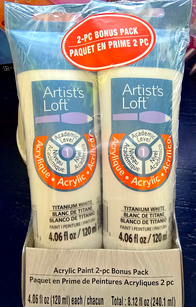 2 pk Artist’s Loft TITANIUM WHITE Acrylic Paints, Academ Level 1, 4.06 fl oz ea