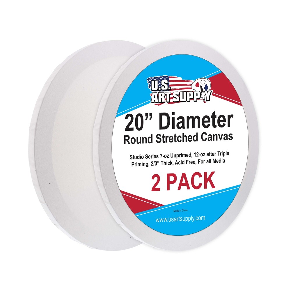 20 Inch Diameter Round 12 Ounce Primed Gesso Acid-Free Stretched Canvas 2-Pack