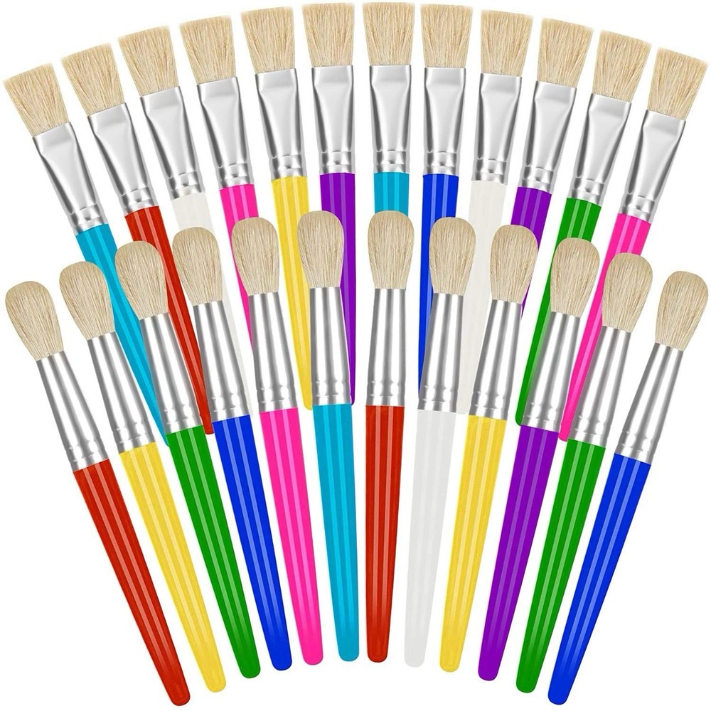 24 Pcs Paint Brushes for Kids Bulk Colorful Round and Flat Kids Paint Brushes