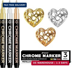 Pagather 3Pcs Chrome Paint Markers, Permanent Mirror Liquid Chrome Pens for Plas