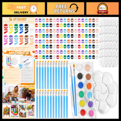 72 Mini Acrylic Paint Set for Kids & Adults – 12/8 Colors, Washable, Arts & Craf