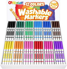 Officygnet 240 Count Washable Markers Bulk, 12 Assorted Colors, Conical Tip with