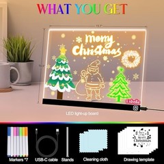 14″ LED Drawing Board with 7 Colors, Acrylic Dry Erase Lumiboard, Night Light &