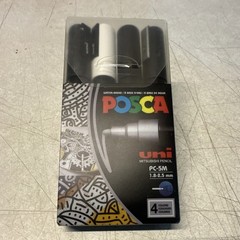 POSCA PC-5M Metallic Paint Marker Pen Set Black White Gold Silver 4 Colors – NEW