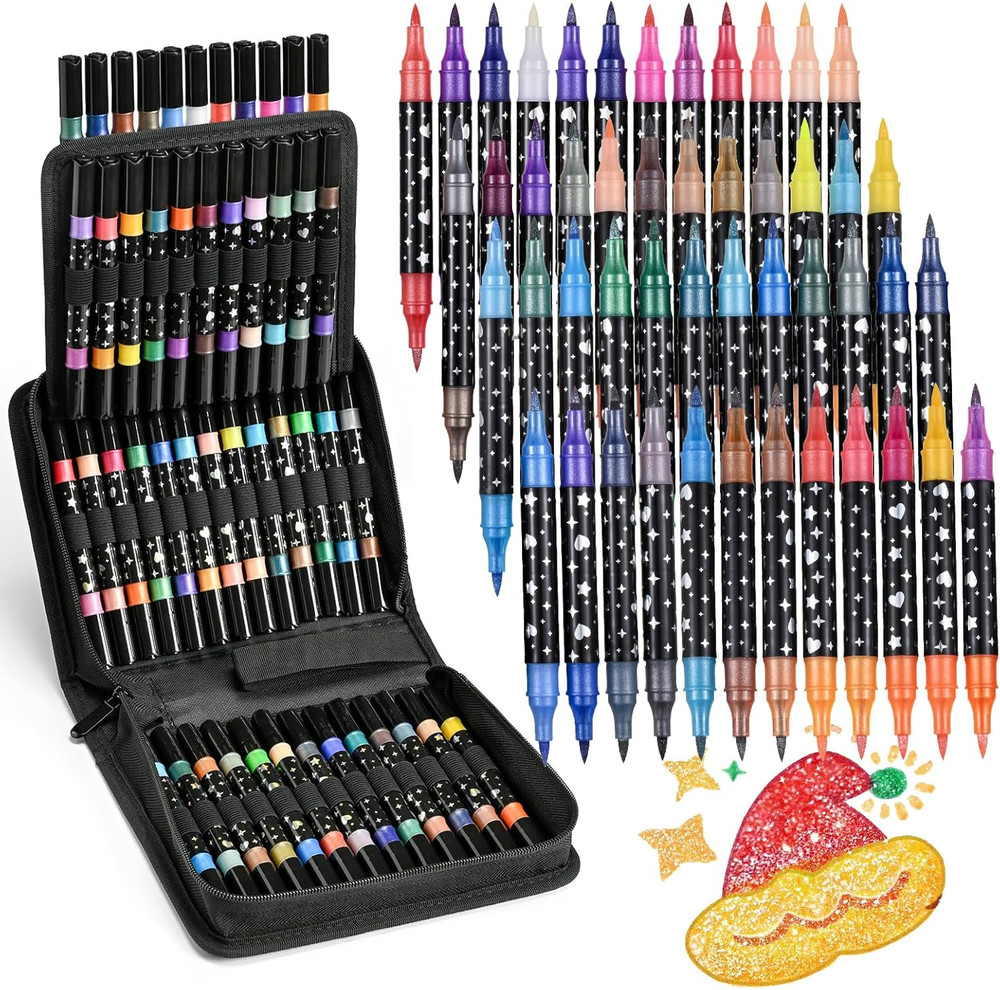 96 Colors Glitter Brush Markers,48 Pack Dual Tip Brush Glitter Marker for Doo…