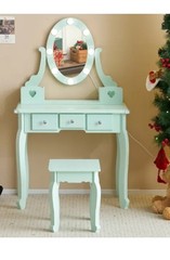 Kids Vanity Set with Mirror and Lights and Stool, 5 Storage Drawers, Pretend Pla