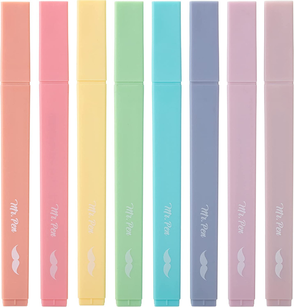 – Aesthetic Cute Pastel Highlighters Set, 8 Pcs, Chisel Tip, Candy Colors, No Bl