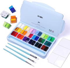 Gouache Paint Set, 36 Colors X 12Ml Twin Jelly Cup Design with 3 Paint Brushes a