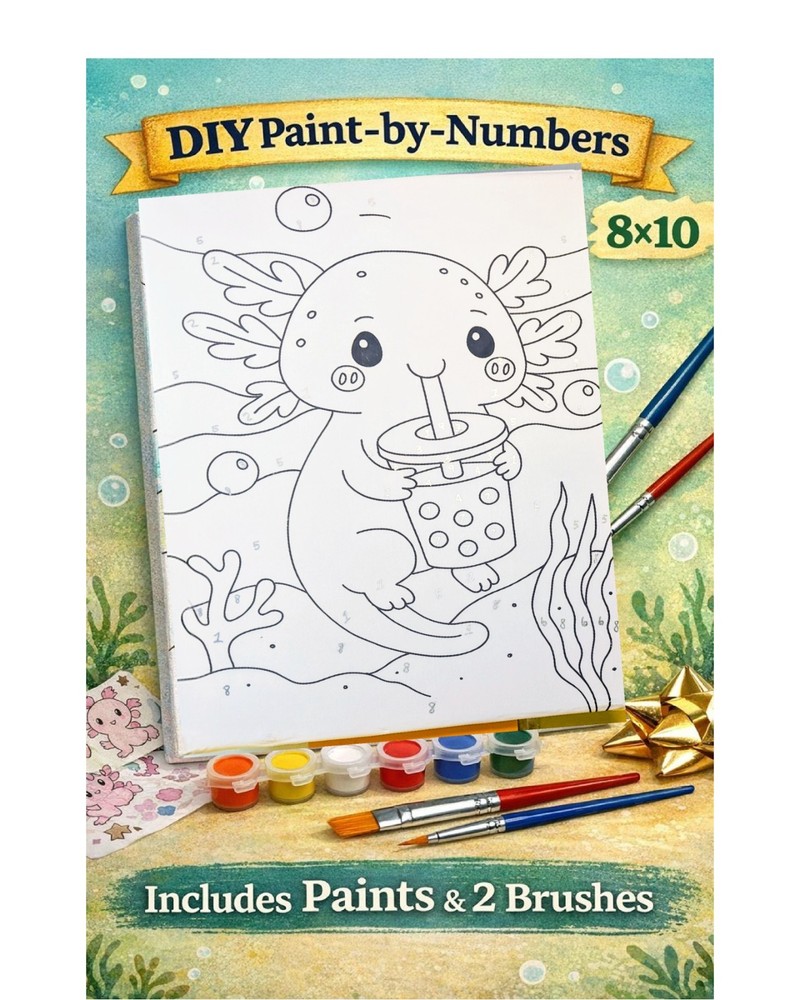 Axolotl Paint by Numbers Canvas Craft Kit | Paint Set| Gifts For Kids