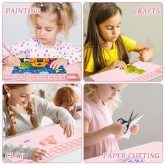 Painting Station Silicone Mat 20×16 Inch Brush Cleaner Bowl 10 Brushes Pink
