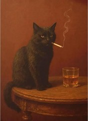 Black Cat Smoking w Whiskey Hard Day at Work 5D Drill Dot Gem Art Kit Kitten NEW