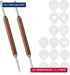 2PCS Latte Art Pen Set Coffee Drawing Tool with Wood Handle Latte Art Pen with C
