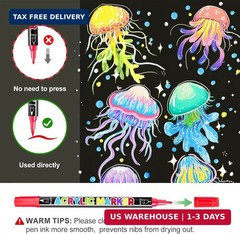 24 Colors Dual Tip Acrylic Paint Markers, Premium Acrylic Marker Paint Pens for