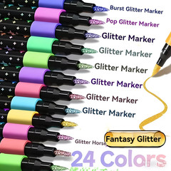 12 pack, 24 Colors-Glitter Markers- Dual Tip Brush-Metallic Sheen