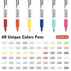 60 Colors Permanent Markers, Fine Point, Assorted Colors, Works on Plastic,Wo…