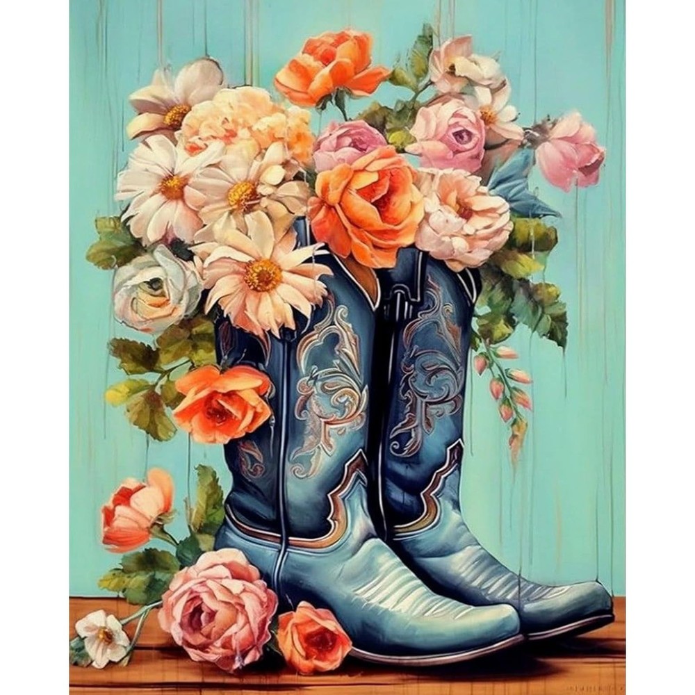 Cowboy Boots Paint by Numbers Kit for Adults Beginner, Flower Adult Paint by Nu