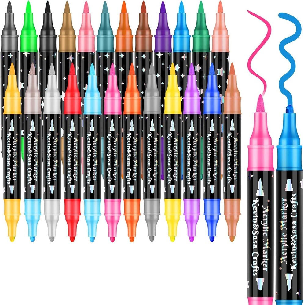 24 Colors Dual Tip Acrylic Paint Marker Pens Set Multifunctional Acrylic Tips
