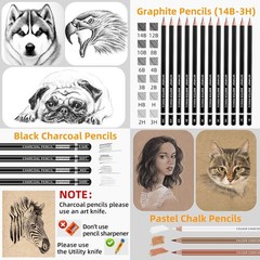 Sketch Pencils for Drawing 34 Pcs Graphite Pencil 14B 4H Charcoal Pencil