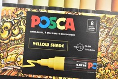 POSCA PC-5M Markers 8-Color Yellow Shade Set 1.8-2.5mm Water-Based Made in Japan