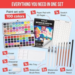 Premium Watercolor Paint Set Bundle with 100 1 Ounce (Pack of 1), Large