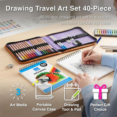 40-Piece Drawing Travel Art Set – Portable Sketch and Drawing Art Kit with 16 Co