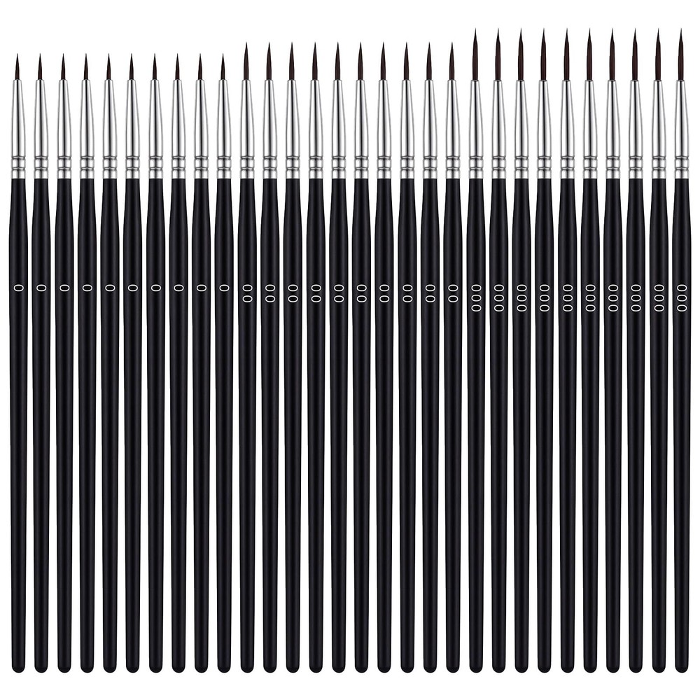 30 PCS Micro Paint Brushes, #0#00#000 Brush Fine Tips Black