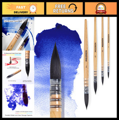 Professional Watercolor Brushes Set – 4 Pack Synthetic Squirrel Hair, Beech Wood