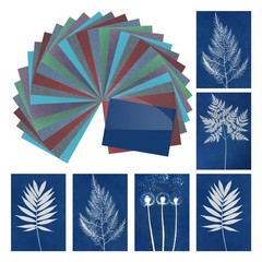 Cyanotype Paper 36 Sheet Sun Print Paper Colored Crafts with Board 4.1×2.9 Inch